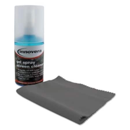 Innovera 4 Oz Anti-Static Gel Screen Cleaner Spray Bottle With Gray Microfiber Cloth 51520